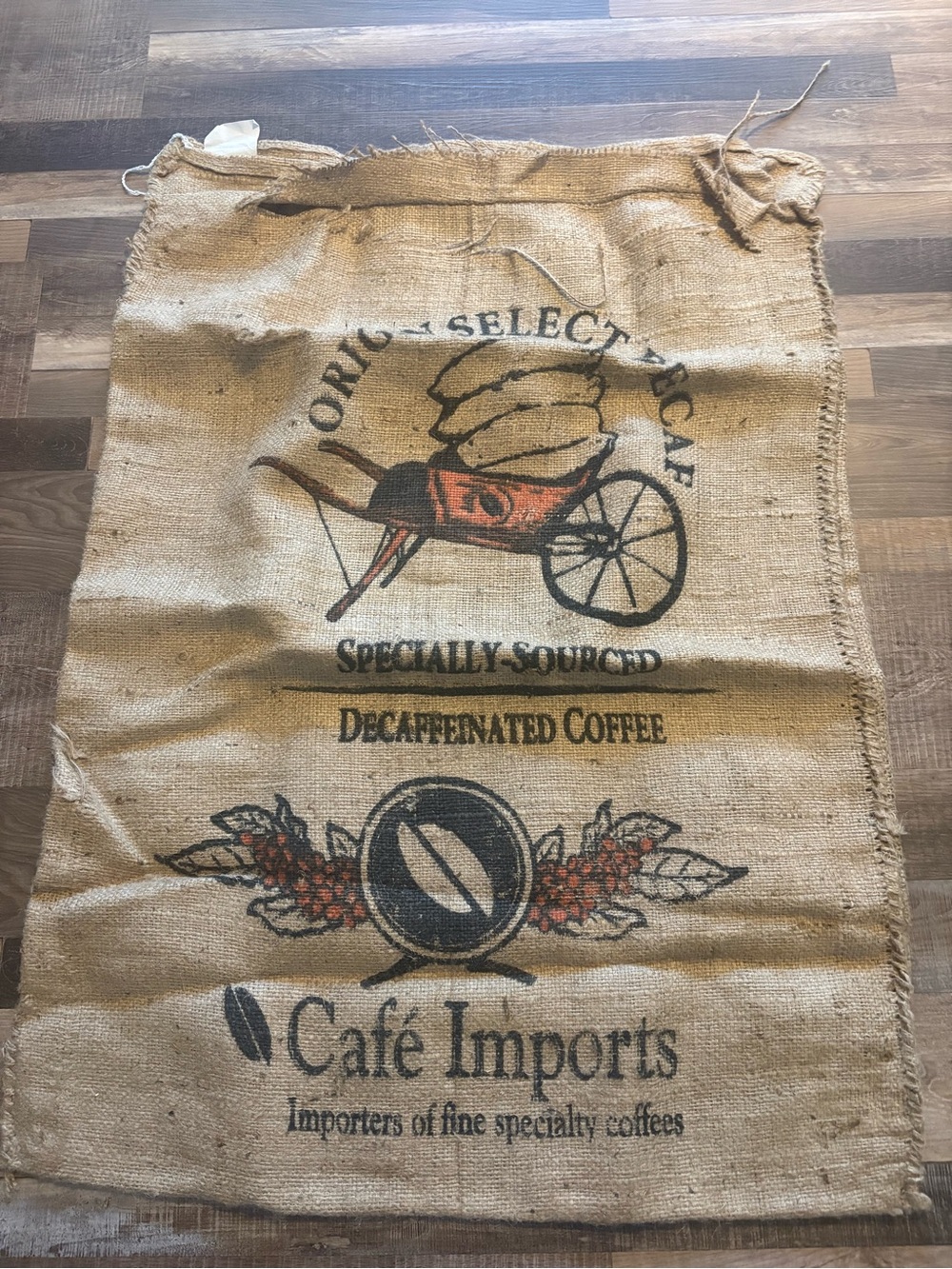 Café Imports Burlap Coffee Sack - Natural with Black & Red Print